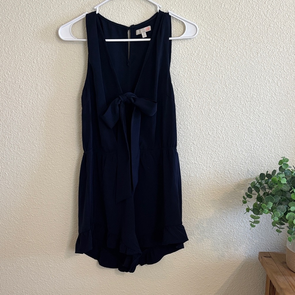 Navy Sleeveless Romper with Tie Front Bow